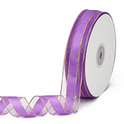 Medium Orchid Solid Color Organza Ribbons, Golden Wired Edge Ribbon, for Party Decoration, Gift Packing, Medium Orchid, 1"(25mm), about 50yard/roll(45.72m/roll)