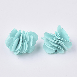 Light Cyan Cloth Pendant Decorations, with Acrylic Findings, Flower, Light Cyan, 25~30x28~35mm, Hole: 2mm