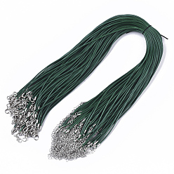 Dark Green Waxed Cotton Cord Necklace Making, with Alloy Lobster Claw Clasps and Iron End Chains, Platinum, Dark Green, 17.4 inch(44cm), 1.5mm