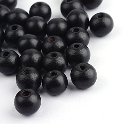 Black Dyed Wood Beads, Round, Black, 7x6mm, Hole: 2mm, about 9000pcs/1000g
