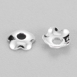 Silver Brass Bead Caps, Flower, Silver Color Plated, Size: about 4mm in diameter, hole, 1.2mm