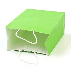 Pelouse Verte Sacs en papier kraft de couleur pure, sacs-cadeaux, sacs à provisions, avec poignées en ficelle de papier, rectangle, pelouse verte, 27x21x11 cm