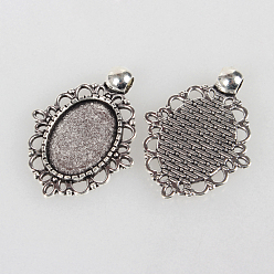 Antique Silver Tibetan Style Alloy Pendant Cabochon Settings, Cadmium Free & Lead Free, Oval, Antique Silver, Tray: 13x18mm, 33x24x2mm, Hole: 4mm, about 340pcs/kg
