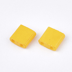 Yellow 2-Hole Baking Paint Glass Seed Beads, Rectangle, Yellow, 5x4.5~5.5x2~2.5mm, Hole: 0.5~0.8mm