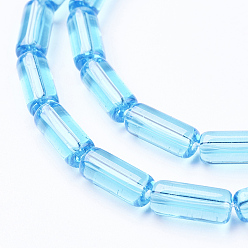 Mixed Color Transparent Glass Beads Strands, Tube, Mixed Color, 9x4mm, Hole: 0.5mm, about 32~33pcs/strand, 12 inch
