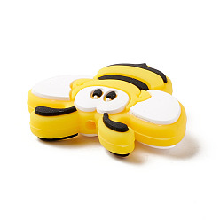 Jaune Perles focales en silicone, bébé à mâcher des perles de dentition, abeille, jaune, 30x37x9.5mm, Trou: 2mm