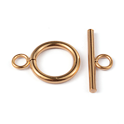 Golden Ion Plating(IP) 304 Stainless Steel Ring Toggle Clasps, Golden, Ring: 19x14x2mm, Bar: 20x7x2mm, Hole: 3mm