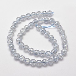 Alice Blue Electroplate Synthetic Crackle Quartz Bead Strands, Full Rainbow Plated, Round, Alice Blue, 6mm, Hole: 1mm, about 66pcs/strand, 15.7 inch