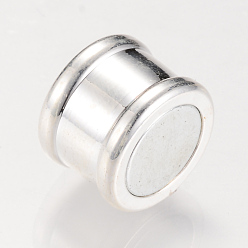 Silver Brass Magnetic Clasps with Glue-in Ends, Column, Silver Color Plated, 20x14x14mm, Half Hole: 12mm