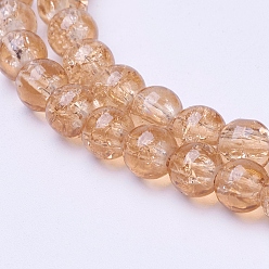BurlyWood Spray Painted Crackle Glass Beads Strands, Round, BurlyWood, 6mm, Hole: 1.3~1.6mm, about 133pcs/strand, 31.4 inch
