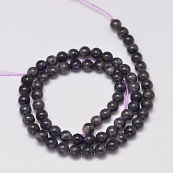 Iolite Natural Cordierite/Iolite/Dichroite Round Bead Strands, 6mm, Hole: 1mm, about 68pcs/strand, 15.5 inch