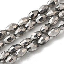 Silver Electroplate Glass Beads Strands, Full Silver Plated, Faceted, Oval, Silver, 6x4mm, Hole: 1mm, about 65pcs/strand, 16 inch