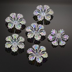 Clear AB AB Color Plated Eco-Friendly Transparent Acrylic Bead Caps, 6-Petal, Clear AB, 26.5x26.5x7mm, Hole: 1.5mm, about 333pcs/500g