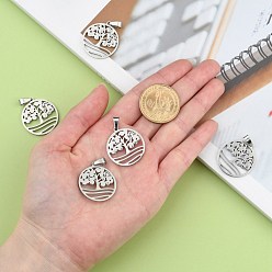 Stainless Steel Color 304 Stainless Steel Pendants, Flat Round with Tree, Stainless Steel Color, 27x25x2mm, Hole: 6x4mm
