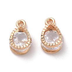 Light Gold Teardrop Alloy Charms, with Cubic Zirconia, Light Gold, 13x8x6mm, Hole: 1mm