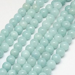 Azure Natural Yellow Jade Beads Strands, Dyed, Round, Azure, 6mm, Hole: 1mm, about 70pcs/strand, 15.75 inch