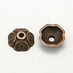 Red Copper Tibetan Style Bead Caps, Lead Free & Nickel Free & Cadmium Free, Red Copper Color, 9x4mm, Hole: 1mm