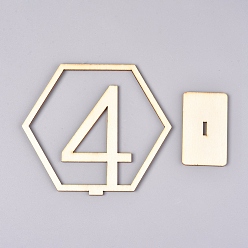 Blanched Almond Wood Table Numbers Cards, for Wedding, Restaurant, Birthday Party Decorations, Hexagon with Number 1~10, Blanched Almond, 33x109x100mm