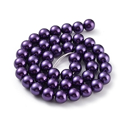 Indigo Eco-Friendly Dyed Glass Pearl Round Beads Strands, Grade A, Cotton Cord Threaded, Indigo, 10mm, Hole: 0.7~1.1mm, about 42pcs/strand, 15 inch