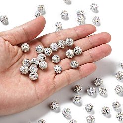 Cristal AB Perles de boule pave disco , Perles de strass d'argile polymère , ronde, cristal ab, pp 13 (1.9~2 mm), 6 rangées de strass, 10 mm, Trou: 1.5mm