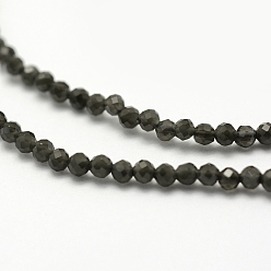 Черный Природные обсидиана бисер нитей, граненые, круглые, чёрные, 2 мм, отверстие : 0.5 мм, около 200 шт / нитка, 15.5 дюйм (39.5 см)
