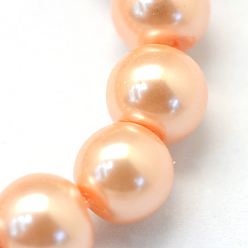 Light Salmon Baking Painted Glass Pearl Bead Strands, Pearlized, Round, Light Salmon, 3~4mm, Hole: 0.5mm, about 195pcs/strand, 23.6 inch