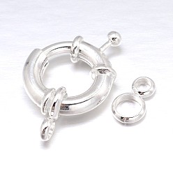 Silver Brass Spring Ring Clasps, Silver, 8.5~9x4mm, Hole: 2mm, Tube Bails: 8.5x4.5x1.5mm