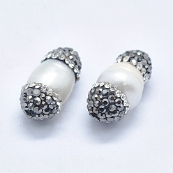 Pearl Natural Cultured Freshwater Pearl Beads, with Polymer Clay Grade A Rhinestone, Oval, 13~19x9~10mm, Hole: 1mm