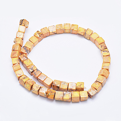Orange Natural Imperial Jasper Beads Strands, Dyed, Cube, Orange, 4mm, Hole: 0.8mm, about 195pcs/strand, 15.7 inch