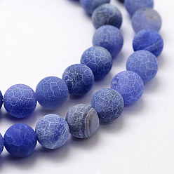 Royal Blue Frosted Natural Agate Beads Strands, Round, Dyed & Heated, Royal Blue, 6mm, Hole: 0.8mm, about 62~65pcs/strand, 15.1 inch