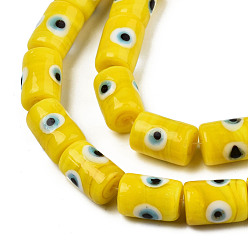 Jaune Main mal de perles au chalumeau des yeux, colonne, jaune, 14x10mm, Trou: 1.2mm, Environ 25 pcs/chapelet, 13.98 pouce (35.5 cm)