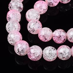 Pink Baking Painted Crackle Glass Bead Strands, Two Tone, Round, Pink, 8mm, Hole: 1.3~1.6mm, about 100pcs/strand, 31.4 inch