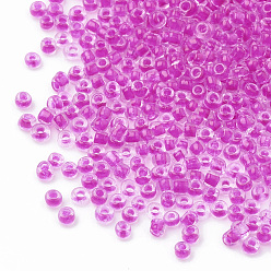 Magenta 12/0 Glass Seed Beads, Inside Colors, Magenta, 2mm, about 30000pcs/pound