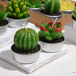 Couleur Mélangete Bougies sans fumée cactus paraffine, bougies décoratives succulentes artificielles, avec des conteneurs en aluminium, pour la décoration, verte, 15.6x10.3x10.3cm, 12pcs / set