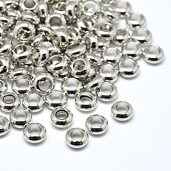 Platinum Brass Flat Round Spacer Beads, Platinum, 7x3mm, Hole: 3.5mm