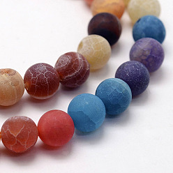 Mixed Color Frosted Natural Agate Beads Strands, Round, Dyed & Heated, Mixed Color, 6mm, Hole: 0.8mm, about 62~65pcs/strand, 15.1 inch