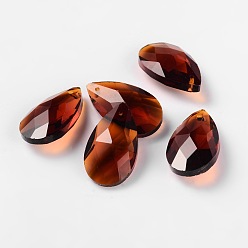 Coconut Brown Faceted Teardrop Glass Pendants, Coconut Brown, 22x13x7mm, Hole: 1mm