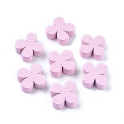 Pink Natural Wooden Flower Beads, Dyed, Pink, 15x15mm, about 100pcs/bag
