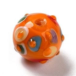 Orange Foncé Perles lampwork, perles au chalumeau, faits à la main, ronde, orange foncé, 11x13x12.5mm, Trou: 1.6mm