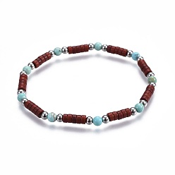 Mixed Stone Natural & Synthetic Turquoise(Dyed) Stretch Bracelets, with 304 Stainless Steel Beads, 2-3/8 inch(6cm)