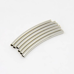 Platinum Brass Tube Beads, Curved Tube Noodle Beads, Curved, Platinum Color, Size: about 2mm in diameter,30mm long, hole: 1mm