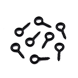 Black Spray Painted Iron Screw Eye Pin Peg Bails, For Half Drilled Beads, Cadmium Free & Nickel Free & Lead Free, Black, 10x5x1mm, Hole: 2.5mm, Pin: 1.5mm