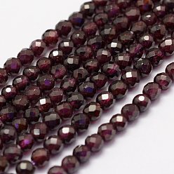 Garnet Natural Garnet Beads Strands, Faceted, Round, 4mm, Hole: 1mm, about 86~100pcs/strand, 15.1~15.5 inch(38.5~39.5cm)