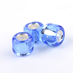 Bleu Bleuet Perles de verre mgb matsuno, perles de rocaille japonais, 6/0 argent perles de verre doublé rocailles de trous ronds de semences, bleuet, 3.5~4x3mm, trou: 1.2~1.5 mm, environ 140 pcs / boîte, poids net: environ 10 g / boîte