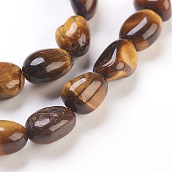 Tiger Eye Natural Tiger Eye Beads Strands, Tumbled Stone, Nuggets, 6~12x6~8mm, Hole: 0.5mm, about 40pcs/strand, 15.7 inch(40cm)