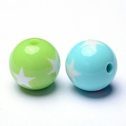 Mixed Color Round Acrylic Craft Beads, Mixed Color,  about 16mm in diameter, hole: about 2mm, about 220pcs/500g