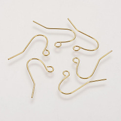 Golden Jewelry Findings, Iron Earring Hooks, Ear Wire, with Horizontal Loop, Nickel Free, Golden, 12x17mm