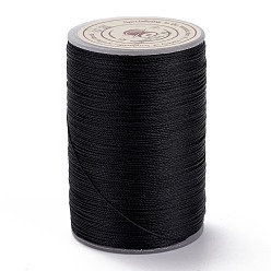 Noir Ficelle ronde en fil de polyester ciré, cordon micro macramé, cordon torsadé, pour la couture de cuir, noir, 0.3~0.4mm, environ 174.98 yards (160m)/rouleau