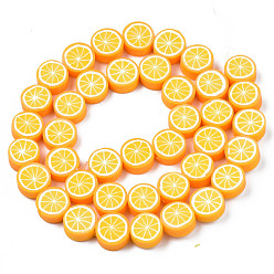 Orange Handmade Polymer Clay Bead Strands, Lemon Slice, Orange, 8~10x3.5~4.5mm, Hole: 1.6mm, about 38~40pcs/strand, 13.98 inch~15.55 inch(35.5~38cm)
