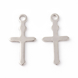 Stainless Steel Color 201 Stainless Steel Pendants, Cross, Stainless Steel Color, 24x12x1mm, Hole: 2mm